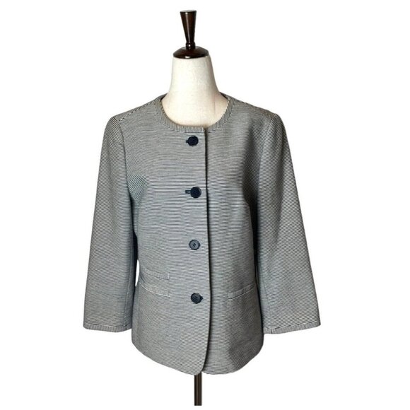 Talbots Black‎ And White Striped Button Down The Jackie Fit Coat Blazer Size 8 - Picture 1 of 9